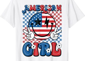 Retro Groovy Fourth 4th of July Smile American Girl T-Shirt