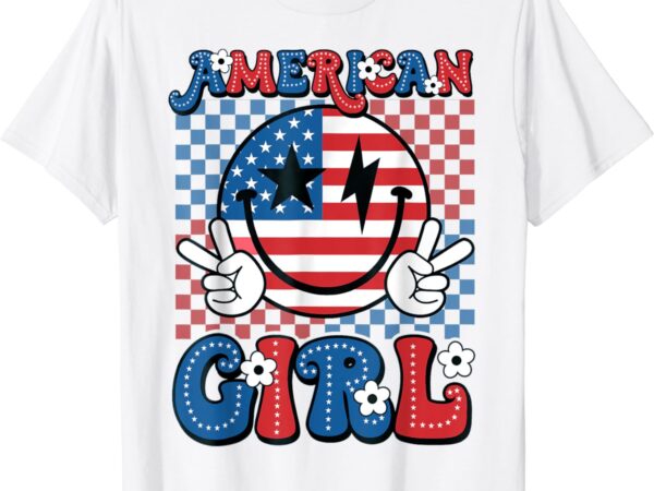 Retro groovy fourth 4th of july smile american girl t-shirt