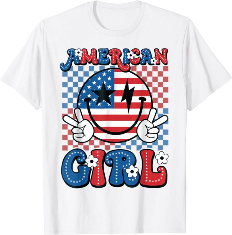 Retro Groovy Fourth 4th of July Smile American Girl T-Shirt