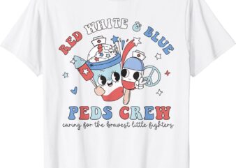 Retro Red White Blue PEDS Crew 4th of July Pediatric Nurse T-Shirt