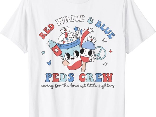 Retro red white blue peds crew 4th of july pediatric nurse t-shirt