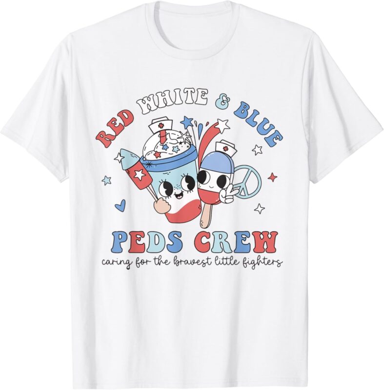 Retro Red White Blue PEDS Crew 4th of July Pediatric Nurse T-Shirt