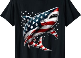 Shark American Flag USA 4th of July Funny Boys Girls Kids T-Shirt
