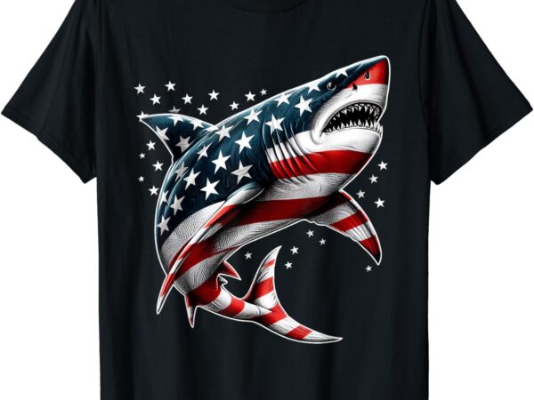 Shark american flag usa 4th of july funny boys girls kids t-shirt