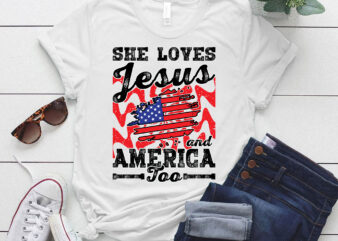 She Loves Jesus and America Too, Happy 4th of July, USA Christian LTSD t shirt template vector