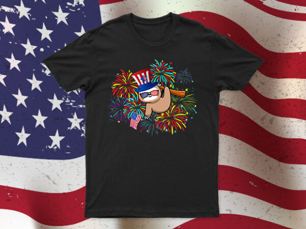 Sloth with american flag and cap | funny independence day sloth t-shirt design for sale | all files very easy to use design.