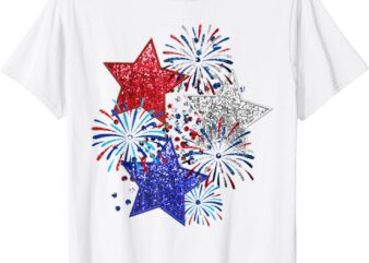 Sparkly 4th of July Fireworks Stars Funny Cute 4th of July T-Shirt