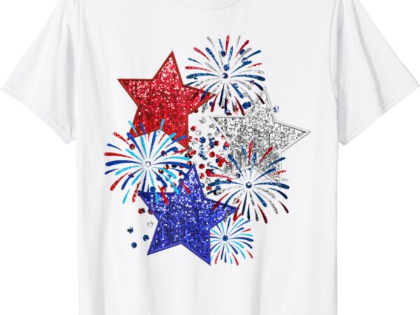 Sparkly 4th of july fireworks stars funny cute 4th of july t-shirt