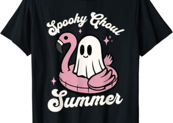 Spooky Ghoul Summer Cute Ghost Flamingo Summer Vibes Beach T-Shirt