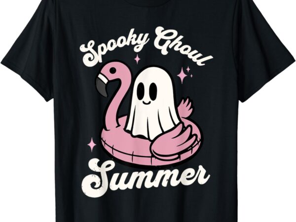 Spooky ghoul summer cute ghost flamingo summer vibes beach t-shirt