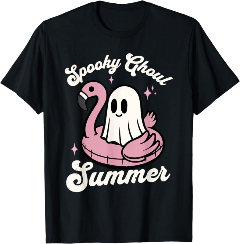 Spooky Ghoul Summer Cute Ghost Flamingo Summer Vibes Beach T-Shirt