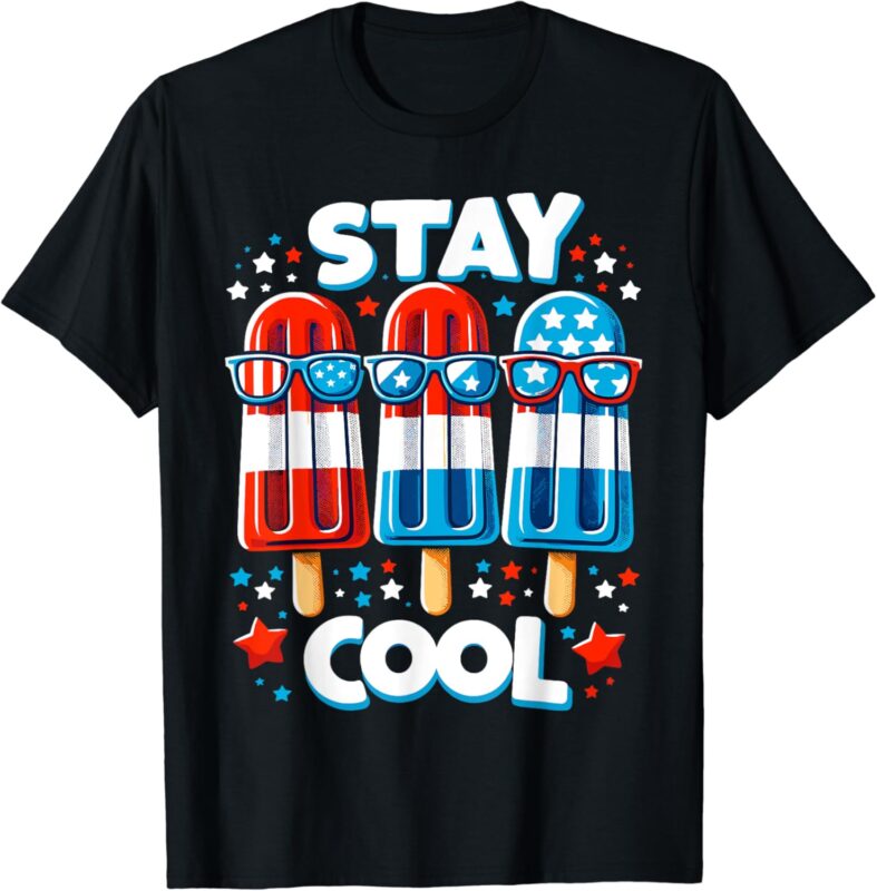 Stay Cool 4th July Boys Popsicle USA Flag American T-Shirt