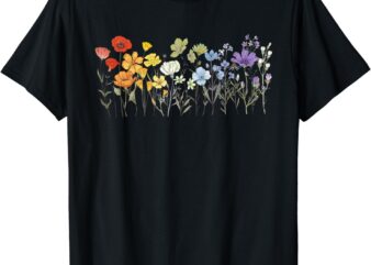 Subtle Wildflowers LGBTQ Month Rainbow Florals Gay Pride T-Shirt