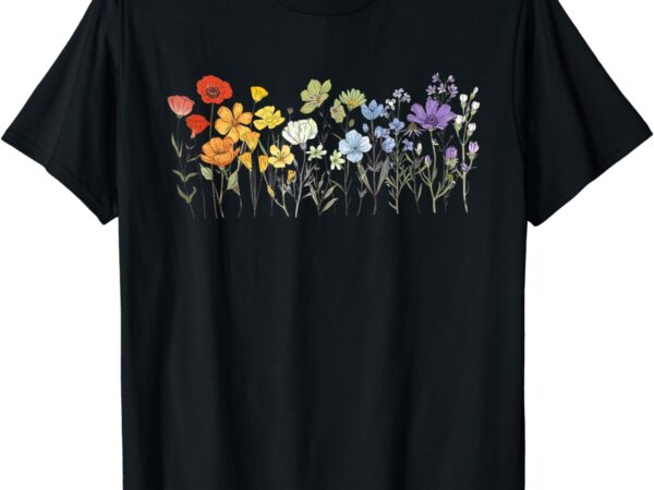 Subtle wildflowers lgbtq month rainbow florals gay pride t-shirt