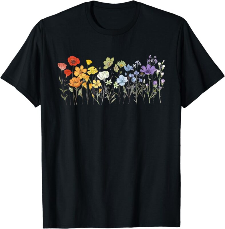 Subtle Wildflowers LGBTQ Month Rainbow Florals Gay Pride T-Shirt