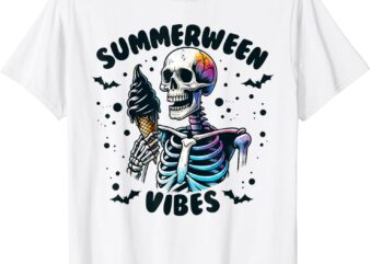 Summerween Vibes Skeleton Ice Cream Summer Vacation Funny T-Shirt