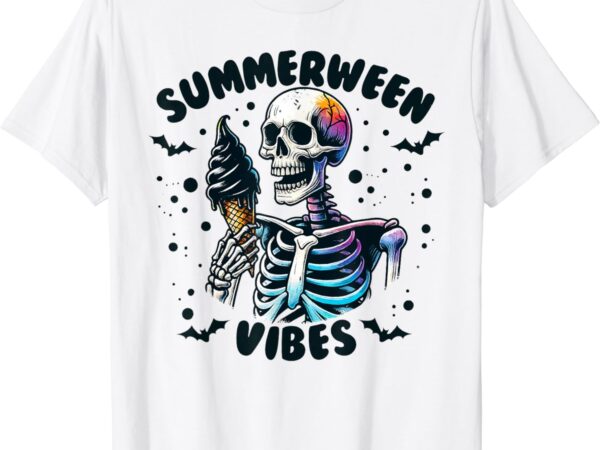 Summerween vibes skeleton ice cream summer vacation funny t-shirt