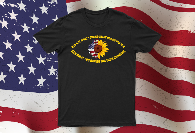 Sun Flower + American Flag And Quote Eye Shape Design For Sale | All Files | Easy To Use Design.