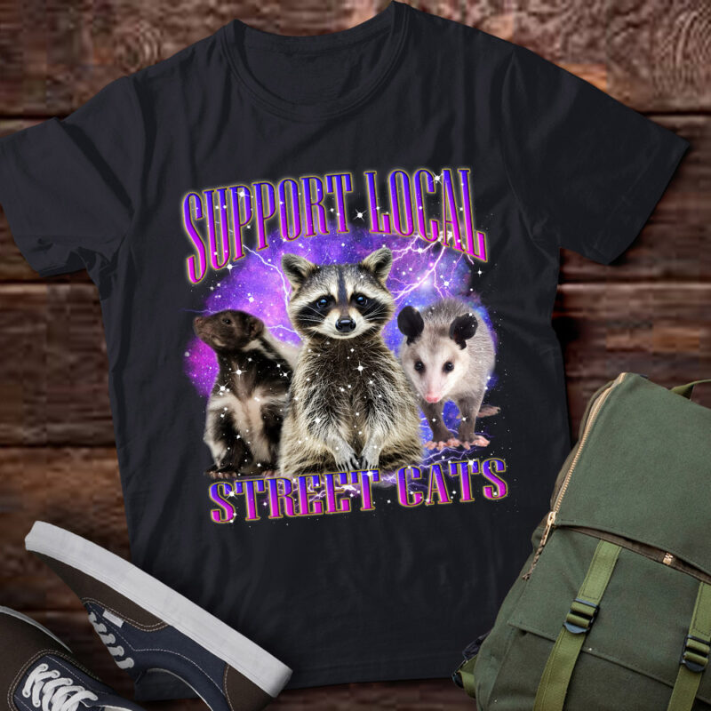 Support Local Street Cats Vintage 90s Retro Raccoon Possum lts-d