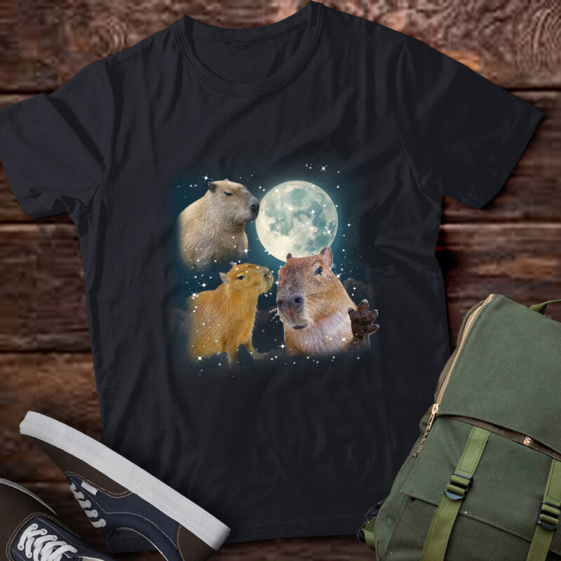 Three Capybara Vintage Graphic T-shirts, Retro Moon Capybara Tshirt, Capybara Lovers, Funny Capybara Tee, Capybara Gifts LTSD