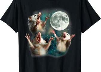 Three Possum Moon 3 Opossum Funny Weird Cursed Dank Meme T-Shirt