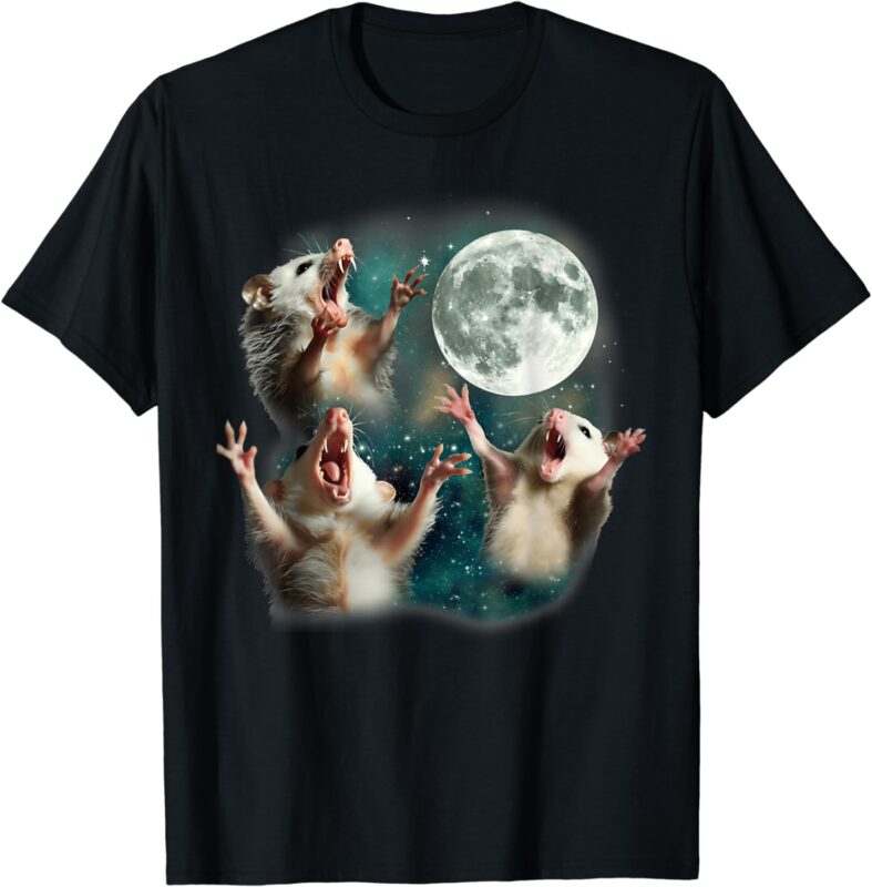 Three Possum Moon 3 Opossum Funny Weird Cursed Dank Meme T-Shirt