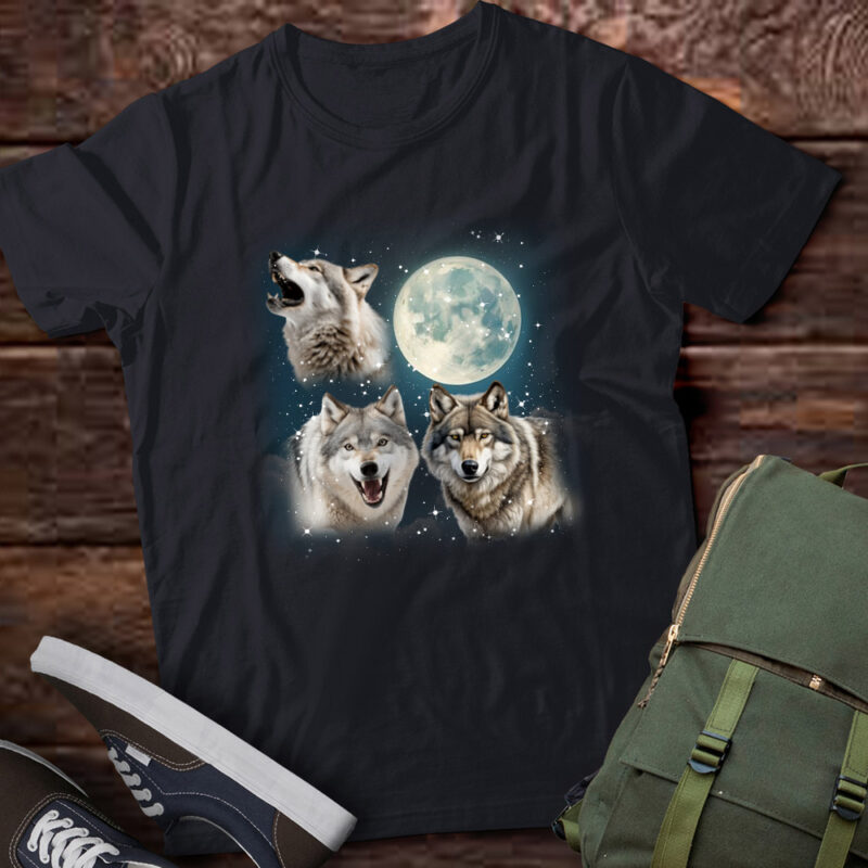 Three Wolf Vintage Graphic T-shirts, Retro Moon Wolf Tshirt, Wolf Lovers, Funny Wolf Tee, Wolf Gifts LTSD