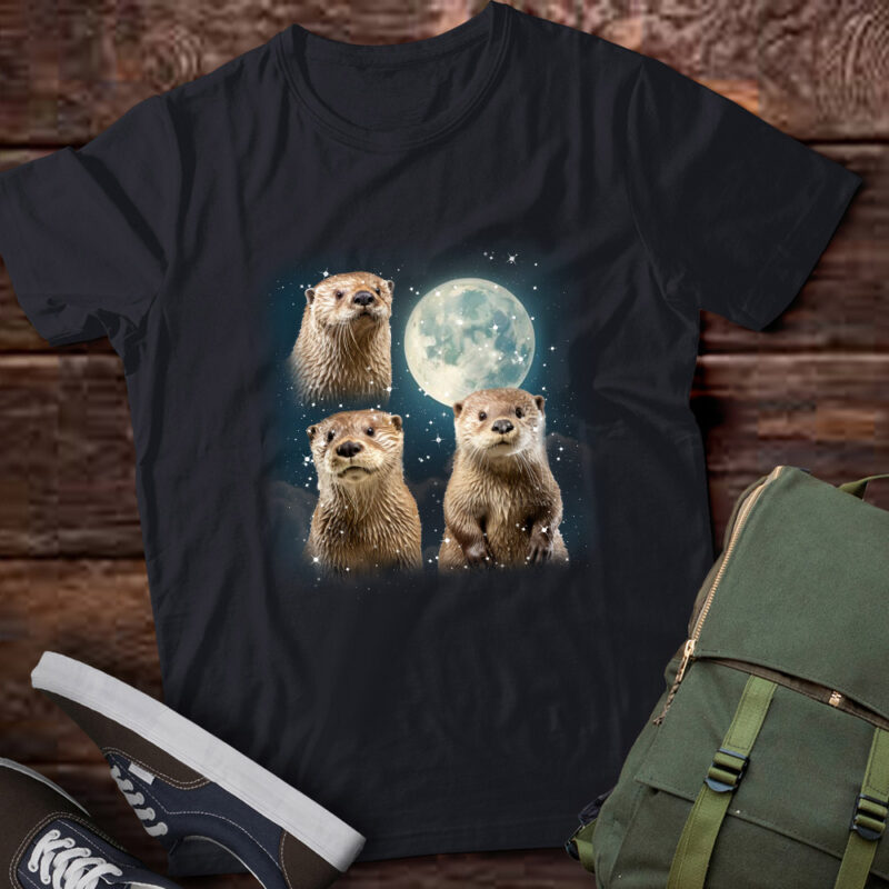 Three Otter Vintage Graphic T-shirts, Retro Moon Otter Tshirt, Otter Lovers, Funny Otter Tee, Otter Gifts LTSD