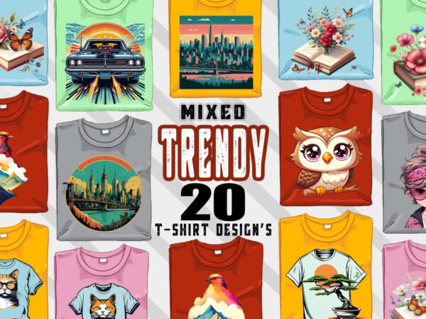 20 trendy mixed niches t-shirt design illustration t-shirt clipart bundle perfect for stylish t-shirt design