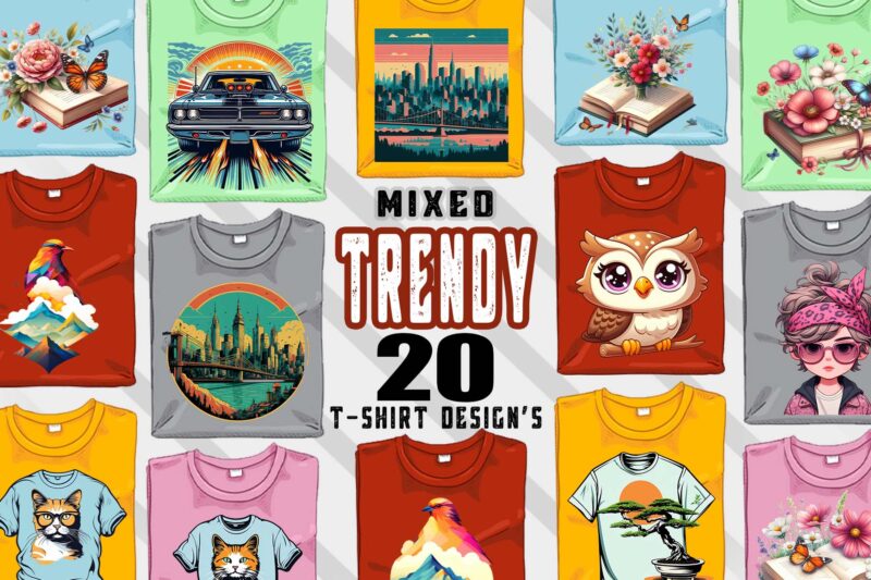 20 Trendy Mixed Niches T-shirt Design Illustration T-shirt Clipart Bundle Perfect for Stylish T-Shirt Design