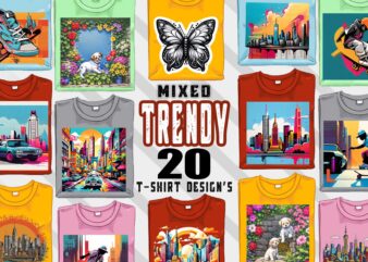 20 Trendy Mixed Niches T-shirt Design Illustration T-shirt Clipart Bundle