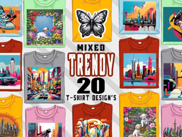 20 trendy mixed niches t-shirt design illustration t-shirt clipart bundle