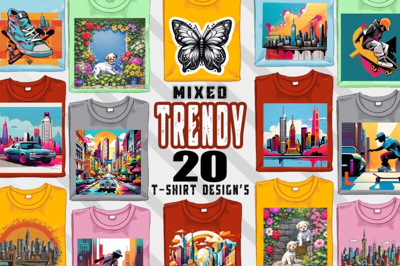 20 Trendy Mixed Niches T-shirt Design Illustration T-shirt Clipart Bundle