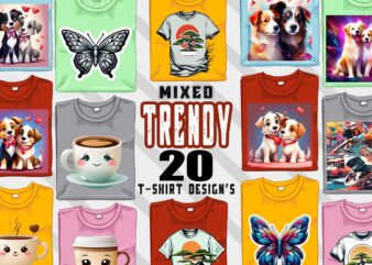 20 Trendy Mixed Niches T-shirt Illustration Clipart Bundle crafted for Print on Demand websites