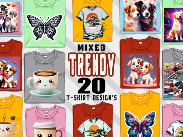 20 trendy mixed niches t-shirt illustration clipart bundle crafted for print on demand websites