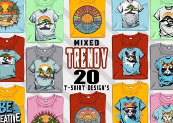 20 Retro Trendy Mixed Niches T-shirt Illustration Clipart Bundle for Trendy T-Shirt Design