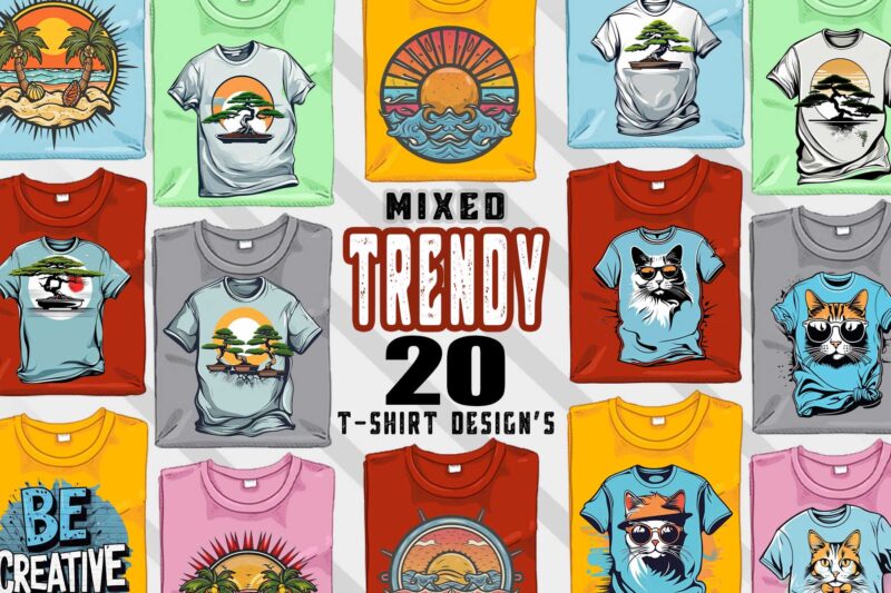 20 Retro Trendy Mixed Niches T-shirt Illustration Clipart Bundle for Trendy T-Shirt Design