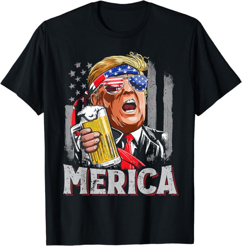 Trump MERICA Make 4th of July Great Again Men Drinking Beer T-Shirt