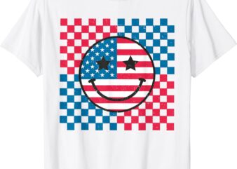 USA Checkerboard 4th Of July Happy Face American T-Shirt