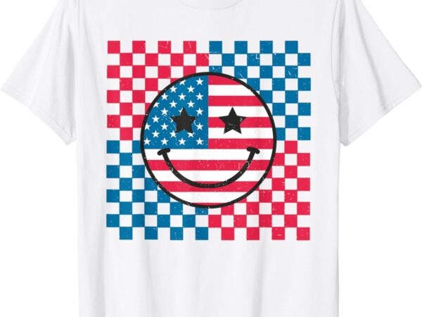 Usa checkerboard 4th of july happy face american t-shirt