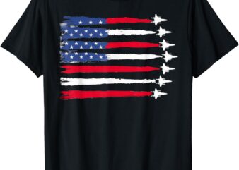 USA Flag Fighter Jets Patriotic Red Blue White 4th of July T-Shirt