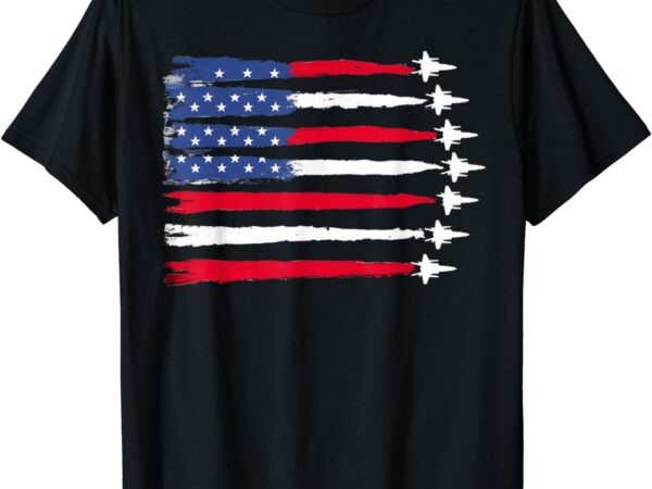 Usa flag fighter jets patriotic red blue white 4th of july t-shirt