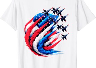 USA Flag Sky Formation 4th July Air Show Military Airplanes T-Shirt