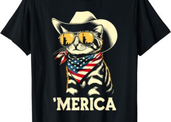 USA ‘Merica Cat 4th of July Men Women Kids Funny Patriotic T-Shirt