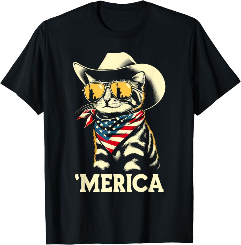 USA ‘Merica Cat 4th of July Men Women Kids Funny Patriotic T-Shirt