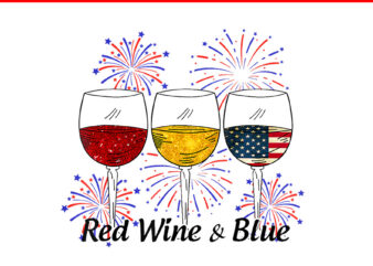 Red Wine & Blue 4th of July PNG, Red White Blue Wine Glasses PNG