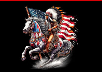 Native American Day Flag Indian Riding Horse 4th Of July PNG T shirt vector artwork