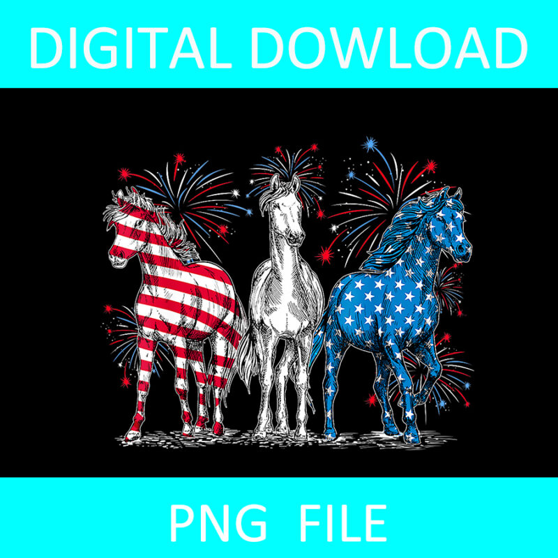 Horse 4th Of July PNG, Horse Red White And Blue American Flag PNG