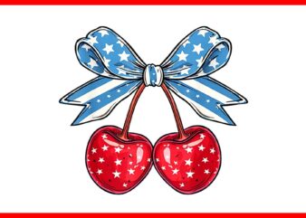 Trendy Cherry Coquette Bow PNG, Coquette Bow 4TH Of July PNG t shirt designs for sale