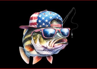 Fish 4th Of July PNG, Bass Fish USA Flag Fishing 4th July PNG t shirt graphic design